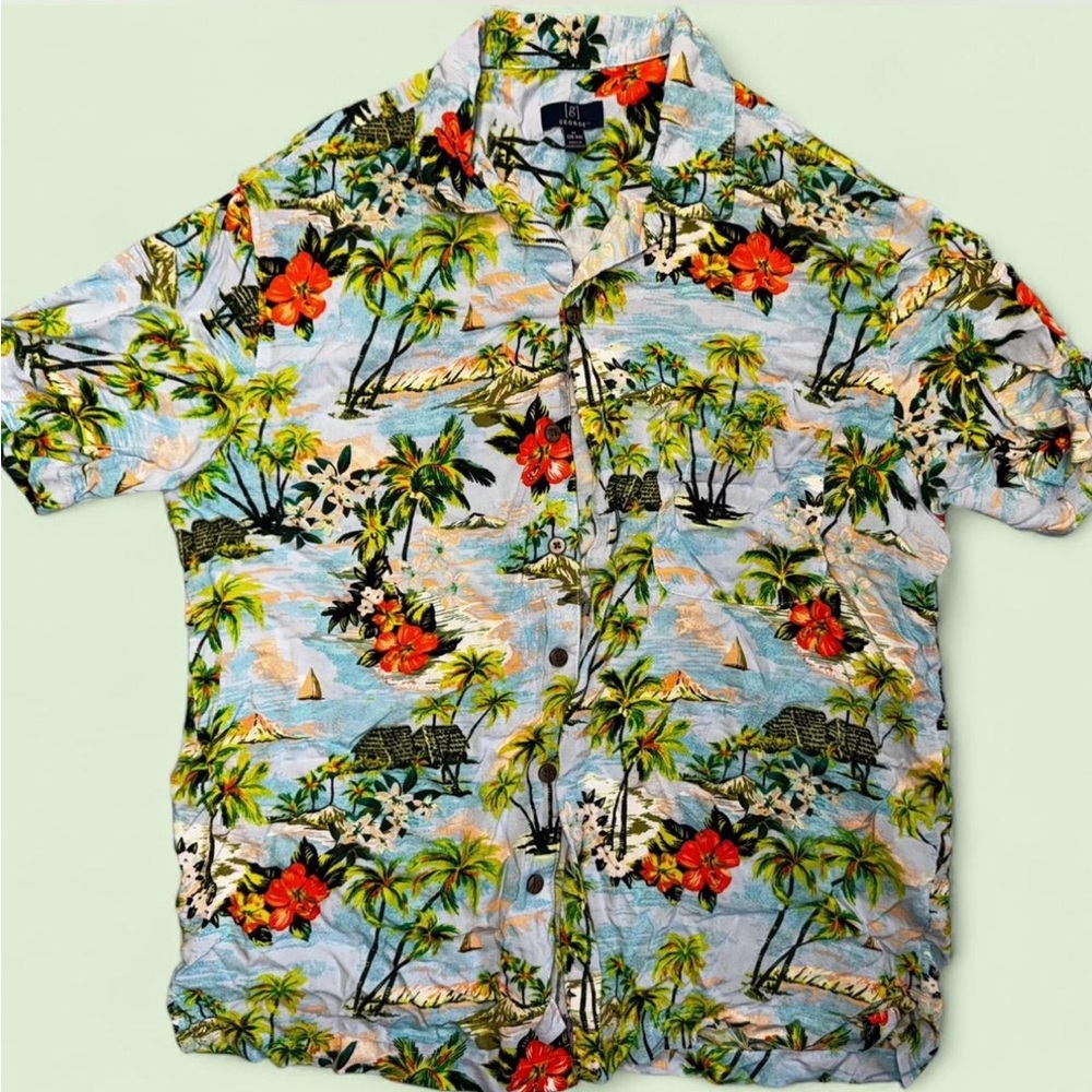 George Tropical Print Casual Button Down Shirt